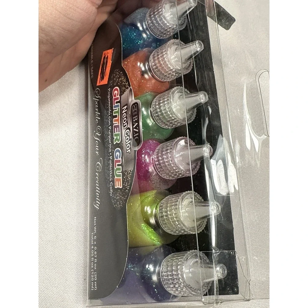 Bazic Neon Color Glitter Glue 6 Pack Washable Multi Color Blue Pink Green Yellow